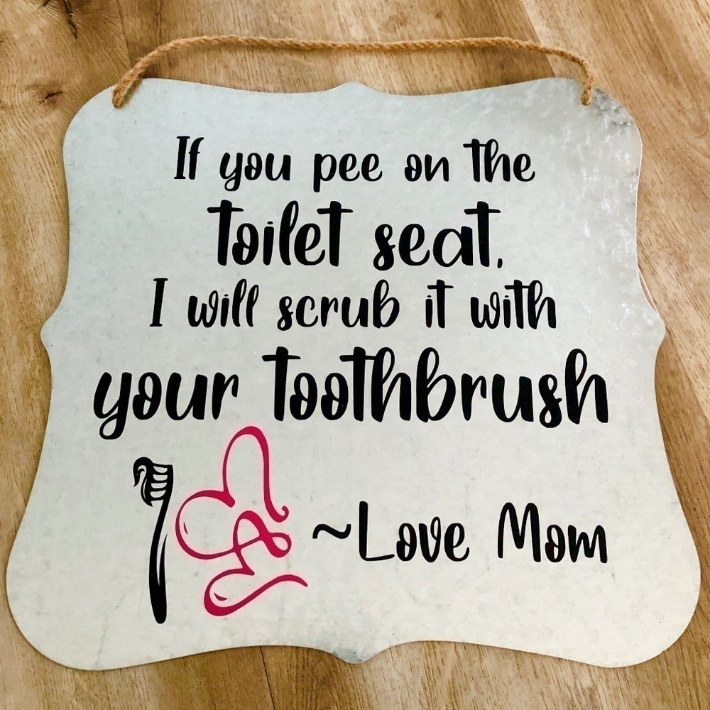 FUNNY Sign, Metal Sign Decor,‎ Silver Metal, Bathroom Sign, Good Condition